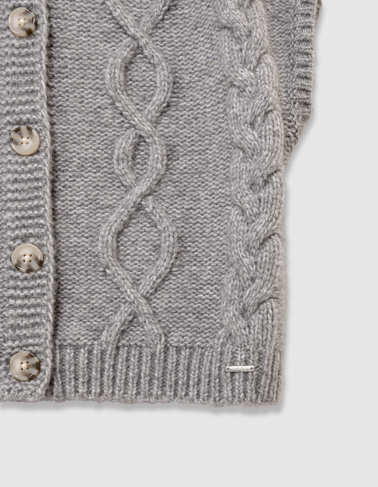 Girls’ grey cable knit sleeveless cardigan-6 Girls’ grey cable knit sleeveless cardigan-6