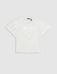 T-shirt écru coton bio coeur en relief fille-2