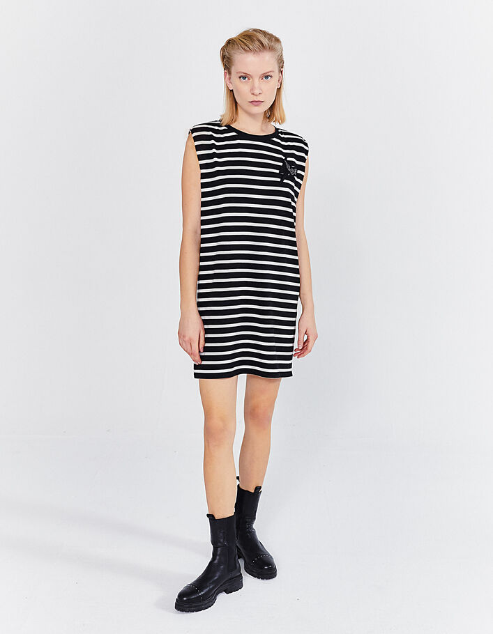 Women’s black sailor dress with ecru stripes and epaulets-1