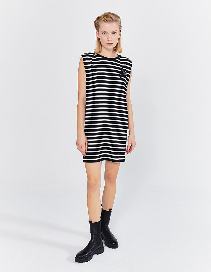 Vestido marinera negro rayas crudas hombreras mujer-1