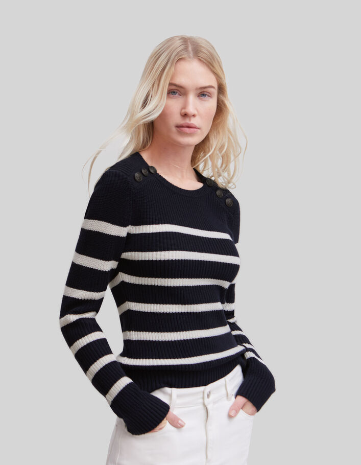 Pull marinière marine tricot boutons ancres Femme - IKKS