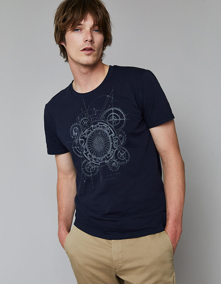 Tee-shirt marine visuel boussole Homme-1