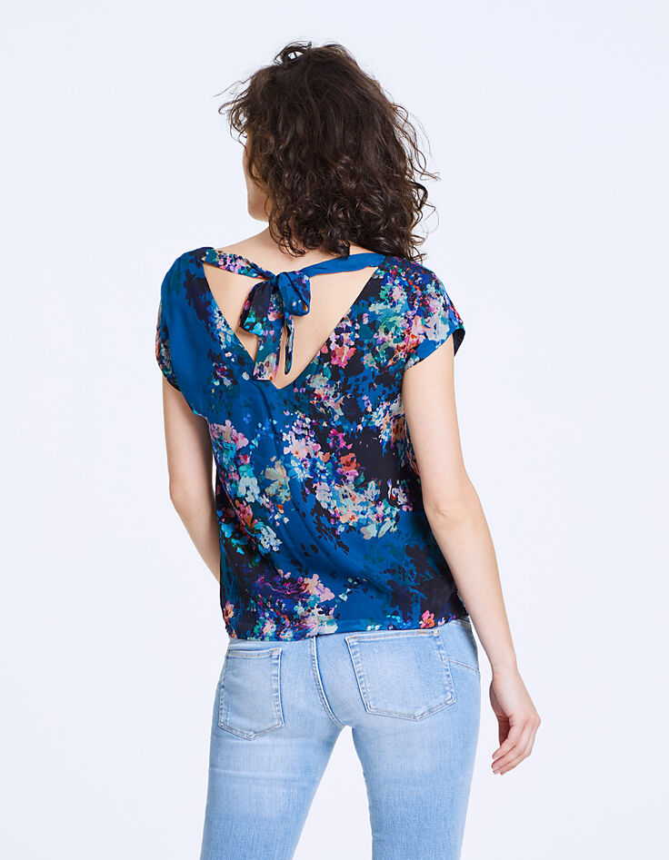 Top manches courtes en voile imprimé floral femme-3 Top manches courtes en voile imprimé floral femme-3