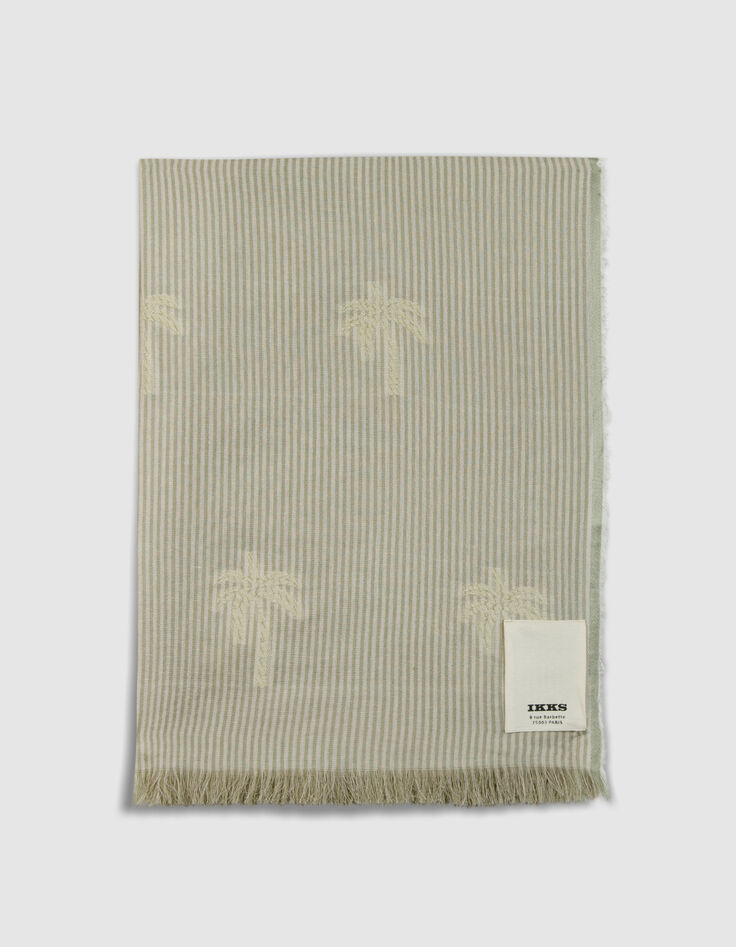 Foulard beige ray&eacute; jacquard motif palmiers Homme-4