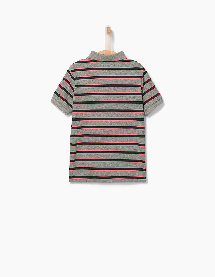 Polo gris oscuro con rayas negras y rosas niño -3