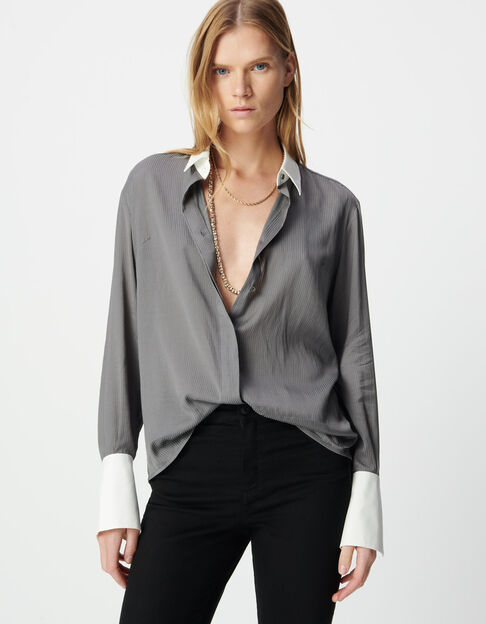 Women’s grey striped shirt with white cuffs and collar - IKKS
