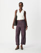 Pantalon large bordeaux motifs brod&eacute;s crochet Femme-1