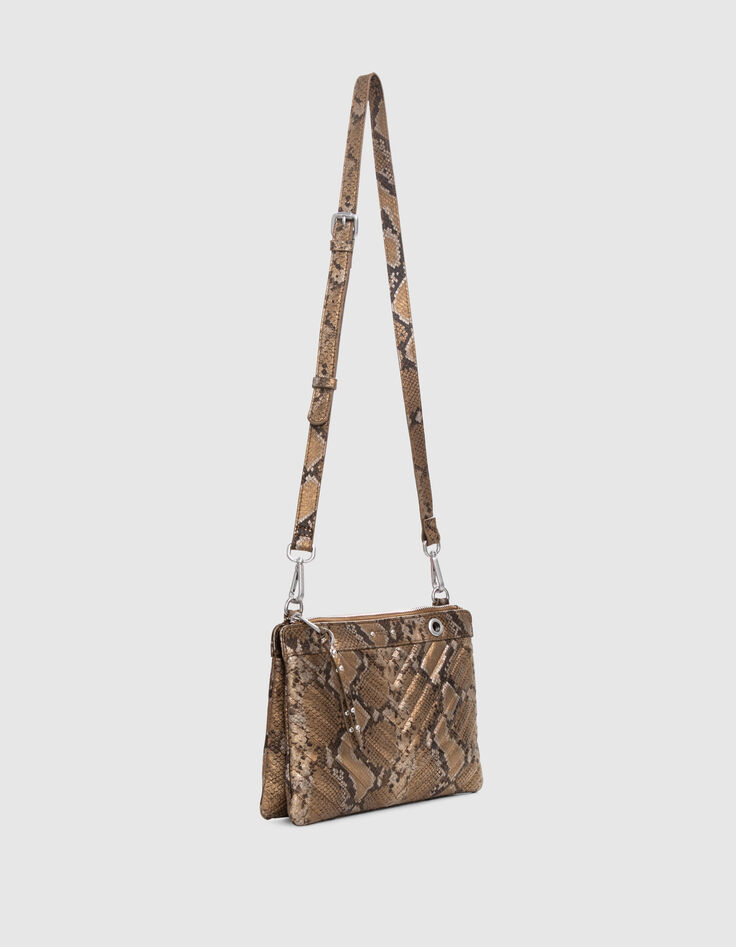 Women's gold leather python-look 1440 Reporter clutch bag-2