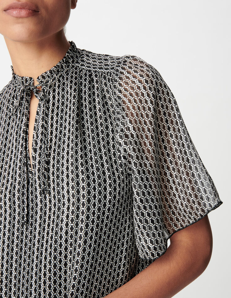 Robe noire imprim&eacute; graphique bicolore Femme-4