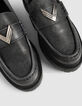 Women’s grey leather moccasins with lugged soles-6