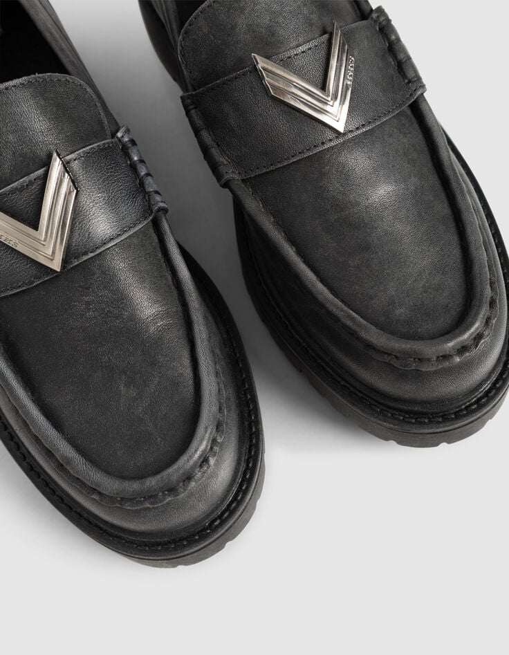Women’s grey leather moccasins with lugged soles-6 Women’s grey leather moccasins with lugged soles-6