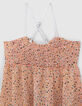 Girls' peach long dress with flower tachist print-6