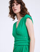Robe encolure V drapée en crêpe verte femme-4