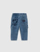 Baby boys' blue cargo jeans with elasticated waist-3
