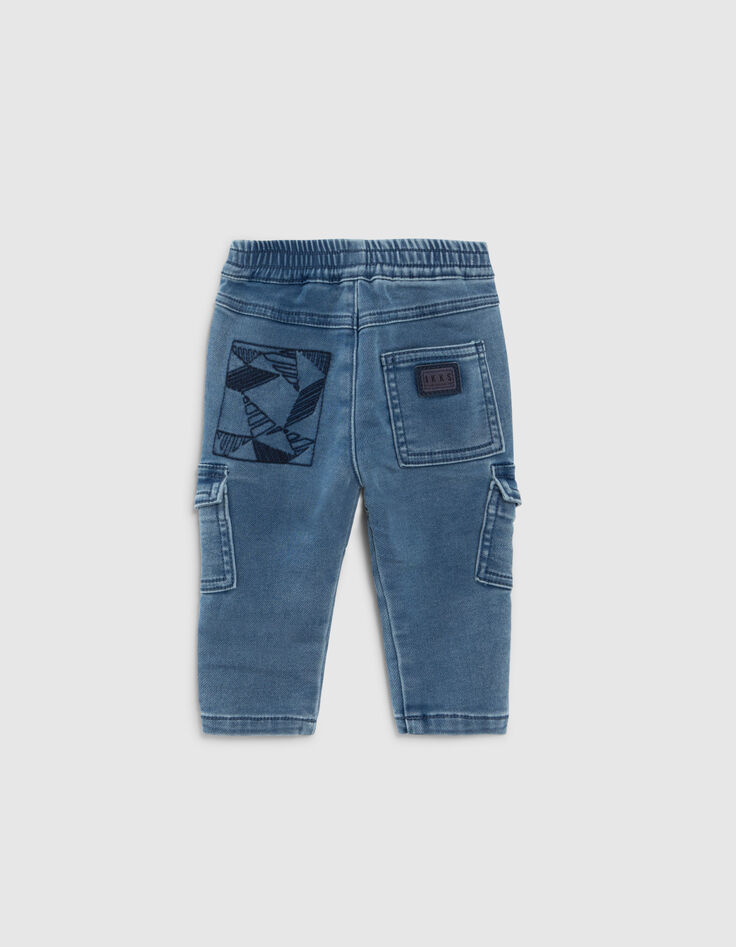 Baby boys' blue cargo jeans with elasticated waist-3