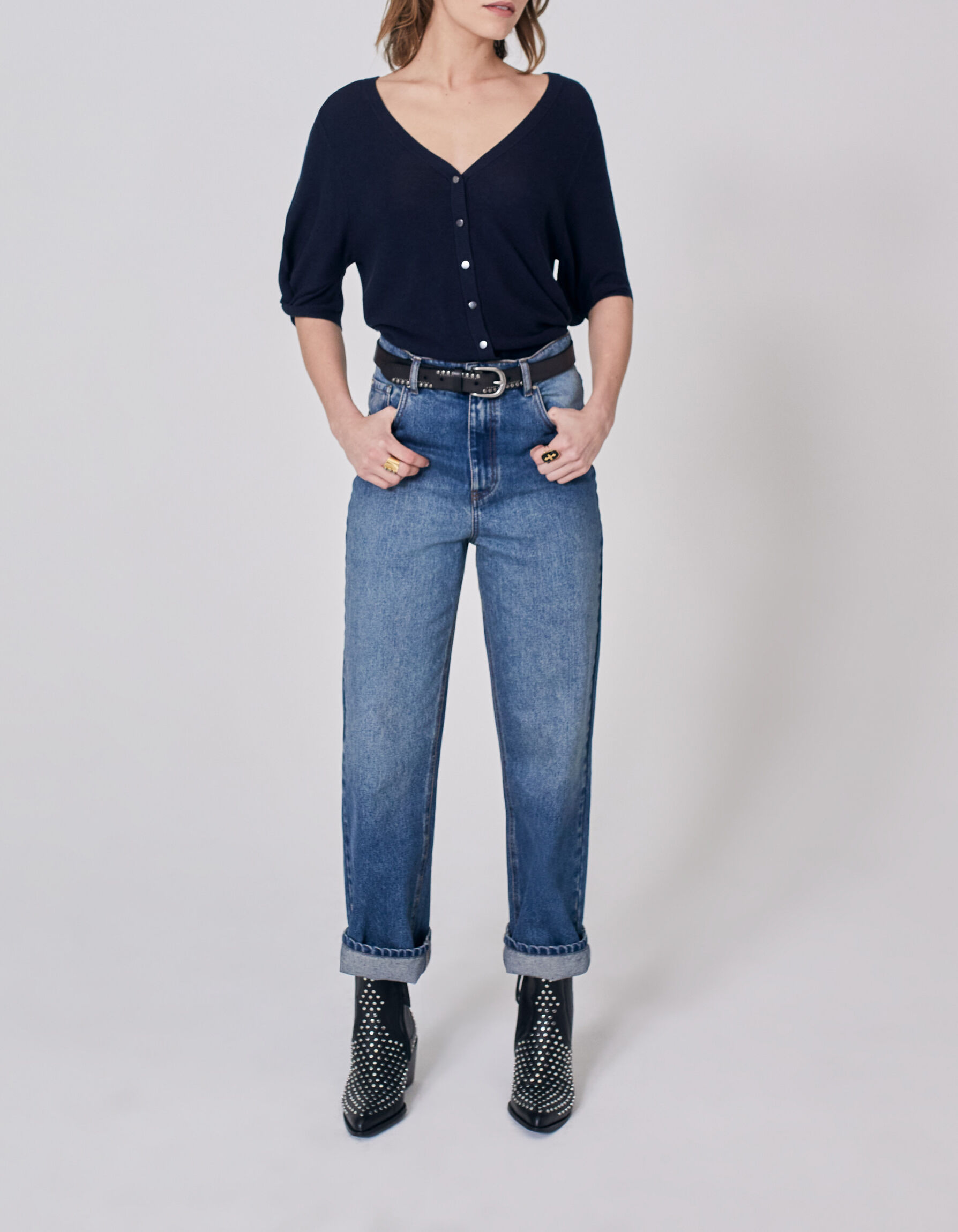 Pull en tricot pour femmes en gros rayé bicolore noir safran - 30133 | KAZEE Pull en tricot pour femmes en gros rayé bicolore noir safran - 30133 | KAZEE