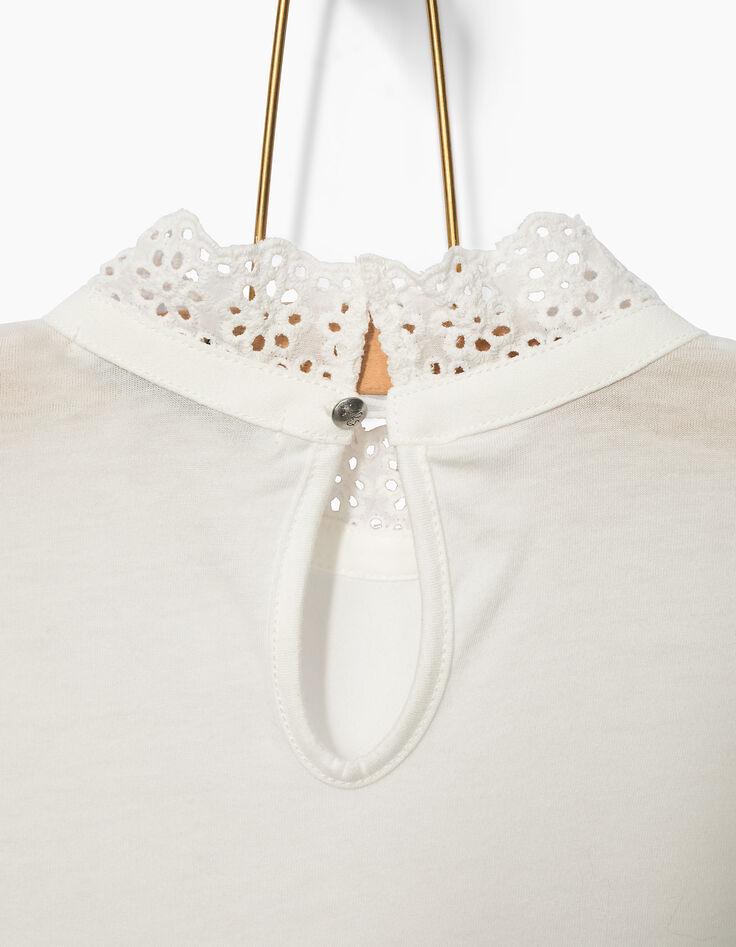 Gebroken wit T-shirt met kanten kraag meisjes -5