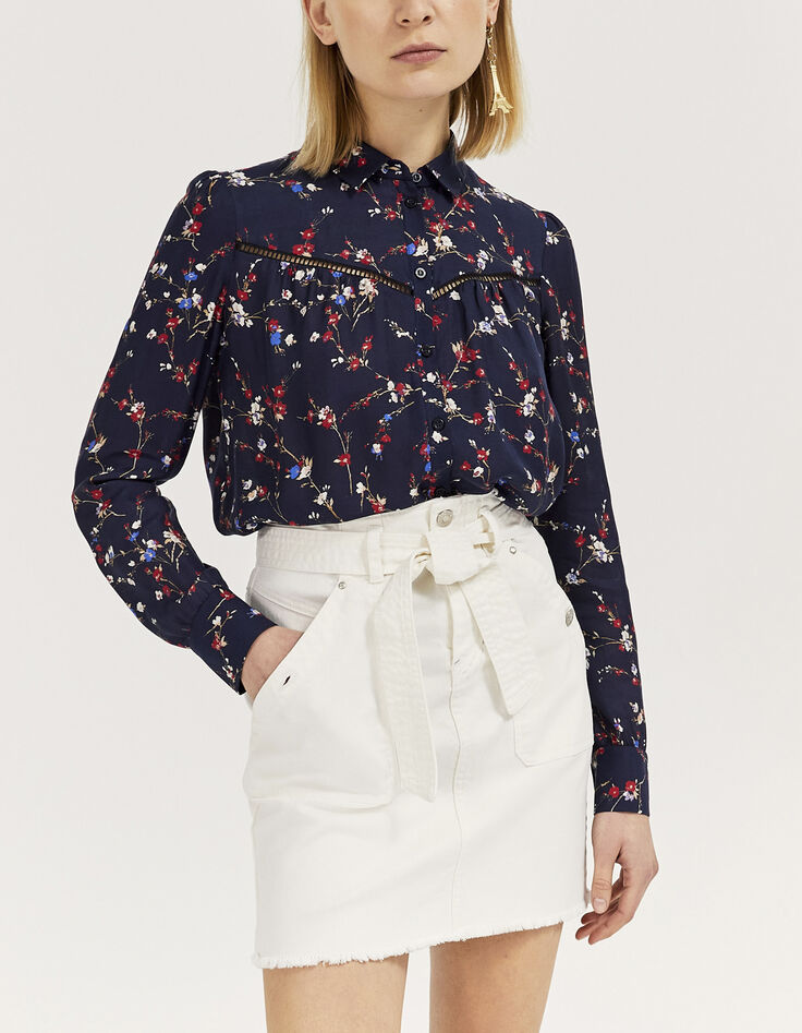 Chemise viscose et soie imprimé fleurs de cerisier femme-1 Chemise viscose et soie imprimé fleurs de cerisier femme-1