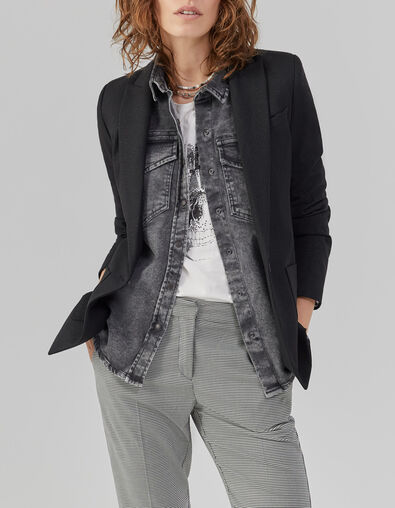 Langer, schwarzer Metallic-Damenblazer - IKKS