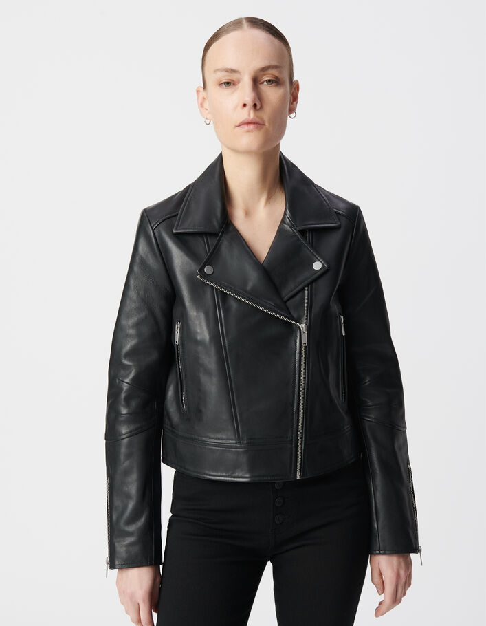 Ikks Manteau Cuir Mouton Femme Blouson Noir Cuir D'agneau Femme IKKS