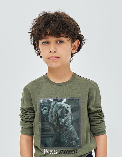 Khaki Jungenshirt mit linsenförmigem Bär  - IKKS