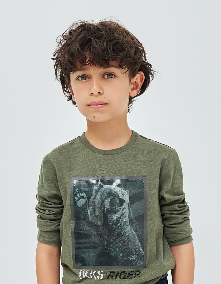 Khaki Jungenshirt mit linsenförmigem Bär  - IKKS