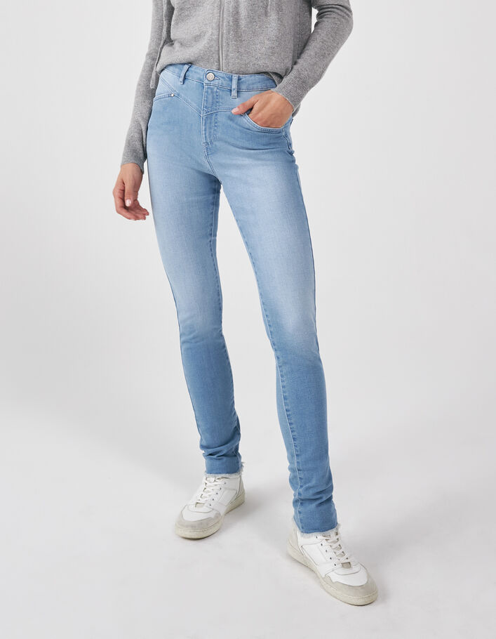 Women's light blue fringed cuff sculpt up slim jeggings