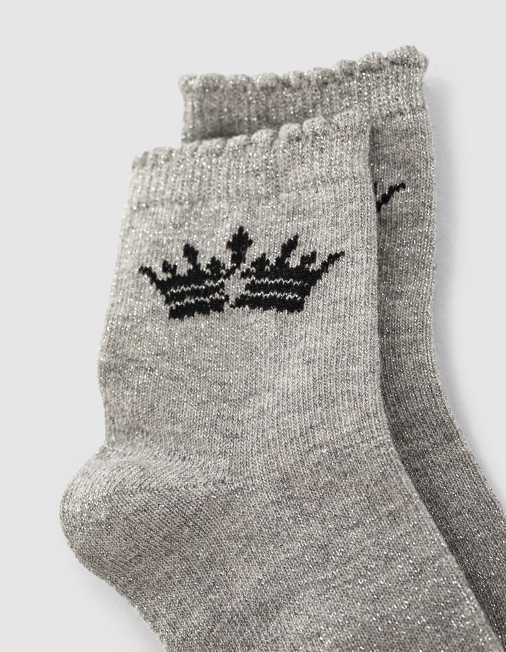 Silberfarbene und rosa Socken mit Streifen für Babymädchen-4