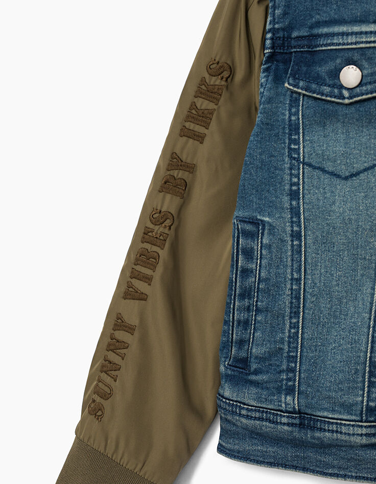 Stone blue jeansjack kaki mouwen jongens-3