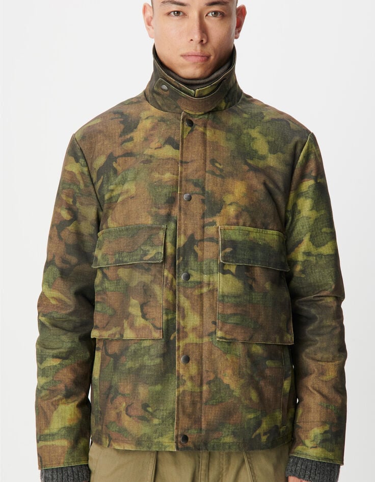 Khaki Wachsjacke mit Samtkragen Herren-5