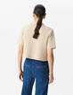 Dames kort gebreid beige vest met gegraveerde knopen-3