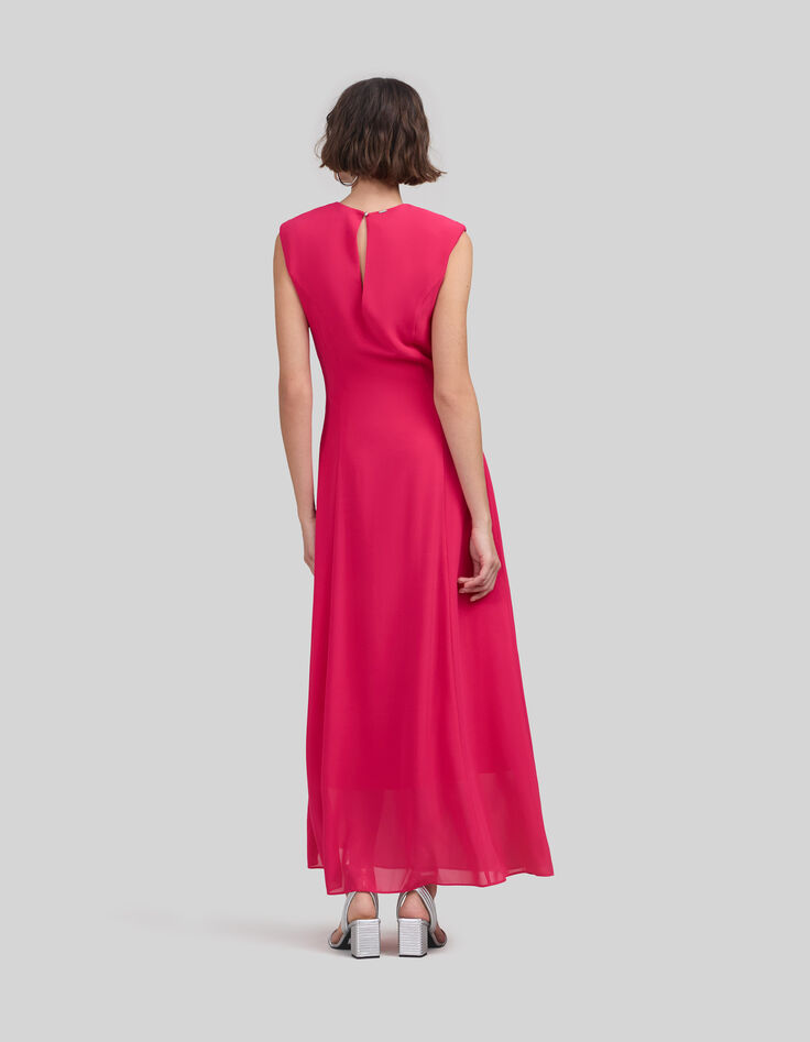 Langes hot pink Recycling-Damenkleid mit Schulterpolstern-2