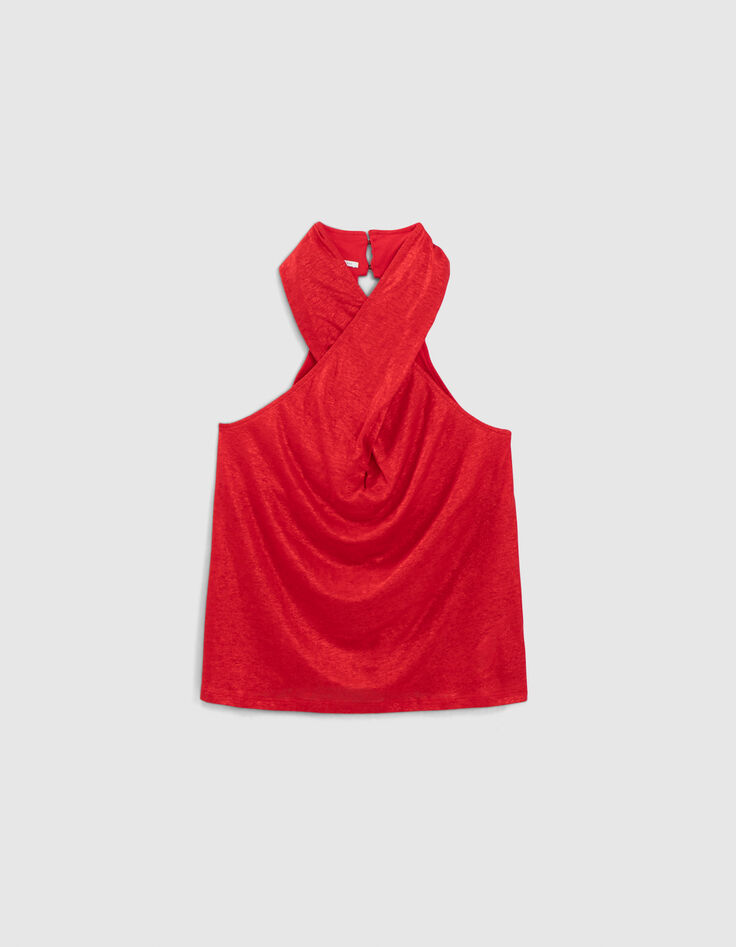 Camiseta grosella metalizada cruzada delante mujer-6