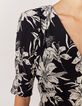 Robe courte en cr&ecirc;pe imprim&eacute; floral noir et blanc femme-4