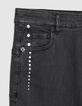 Grijze slim jeans met hoge taille en studdetail Nina Dames-7