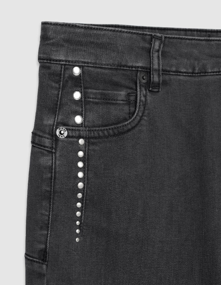 Grijze slim jeans met hoge taille en studdetail Nina Dames-7
