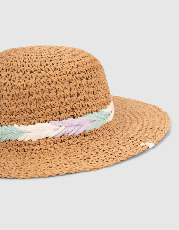 Sombrero beige con trenza pastel niña-2