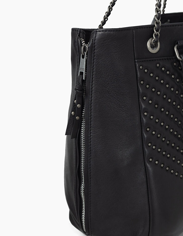 Bolso cabás cuero negro EL 1440 ROCK acolchado chevrones tachuelas mujer-5