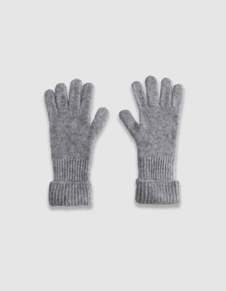 Gants noirs en maille avec revers rayé Femme-3 Gants noirs en maille avec revers rayé Femme-3