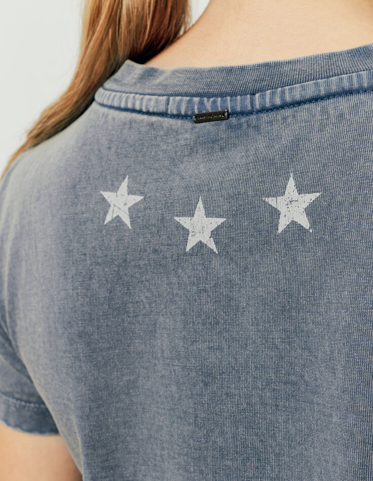 Tee-shirt en coton jersey bleu gris tête de cerf femme-4