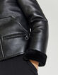 Veste courte noire en cuir et fourrure alternative femme-5