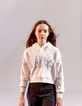Ecru sweater met blauwe geborduurde maxi-tekst meisjes-3