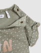 T-shirt kaki imprimé graphique minimaliste bébé fille-5