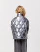 Grey metallic padded jacket with removable hood for girl-2