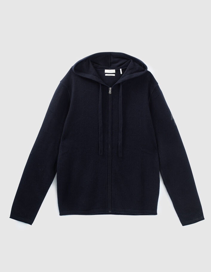 Men’s navy pure cashmere zipped hooded cardigan - IKKS
