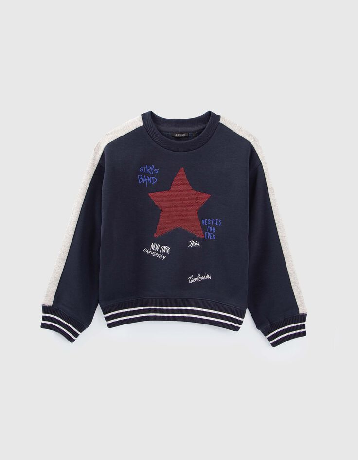 Sweat marine avec étoile sequins réversibles fille-2