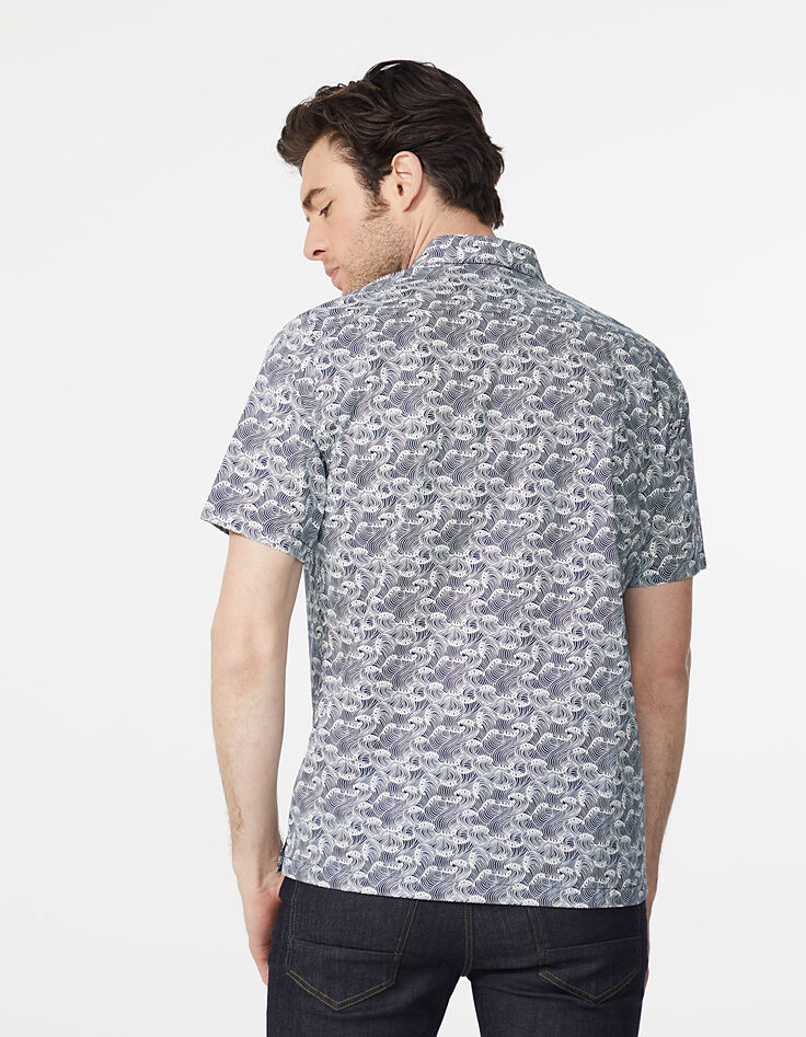 Chemise regular imprimée vagues indigo Homme-3 Chemise regular imprimée vagues indigo Homme-3