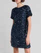 Women's reversible sequin-embroidered blue dress-4