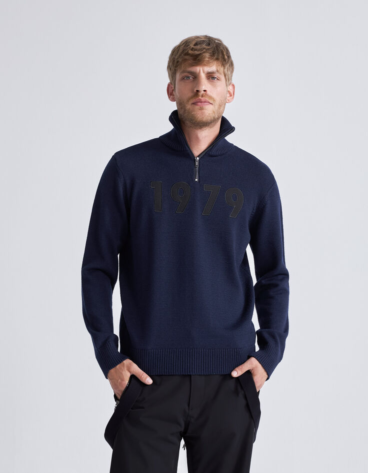 Men’s navy knit IKKS x DUVILLARD zip-neck sweater-3 Men’s navy knit IKKS x DUVILLARD zip-neck sweater-3