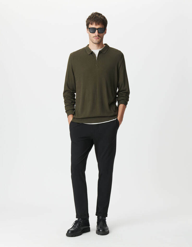 Khaki Herrenpoloshirt lange &Auml;rmel Piqu&eacute;-Strick-5